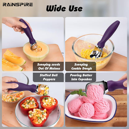 Ice Cream Scoop Stainless Steel with Comfortable Handle, Ice Cream Scooper Heavy Duty, Ice Cream Spade Great for Spooning Frozen Hard Gelato and Sorbet, Cookie Dough, Melon, Purple