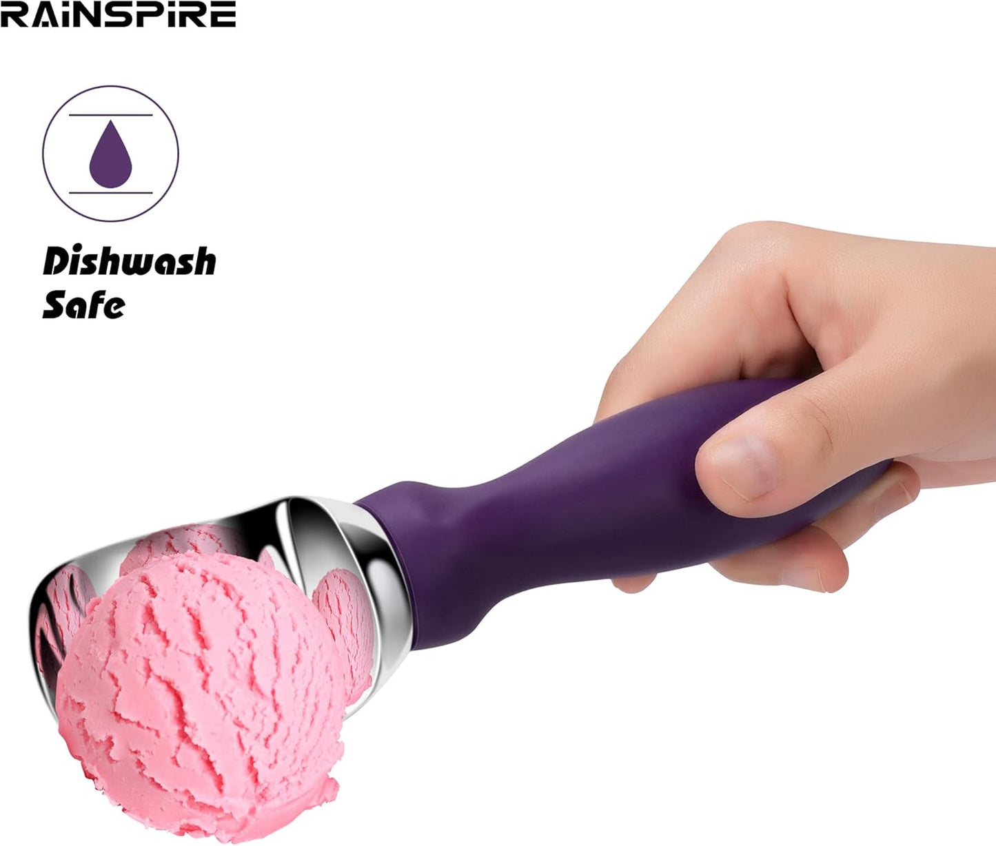 Ice Cream Scoop Stainless Steel with Comfortable Handle, Ice Cream Scooper Heavy Duty, Ice Cream Spade Great for Spooning Frozen Hard Gelato and Sorbet, Cookie Dough, Melon, Purple