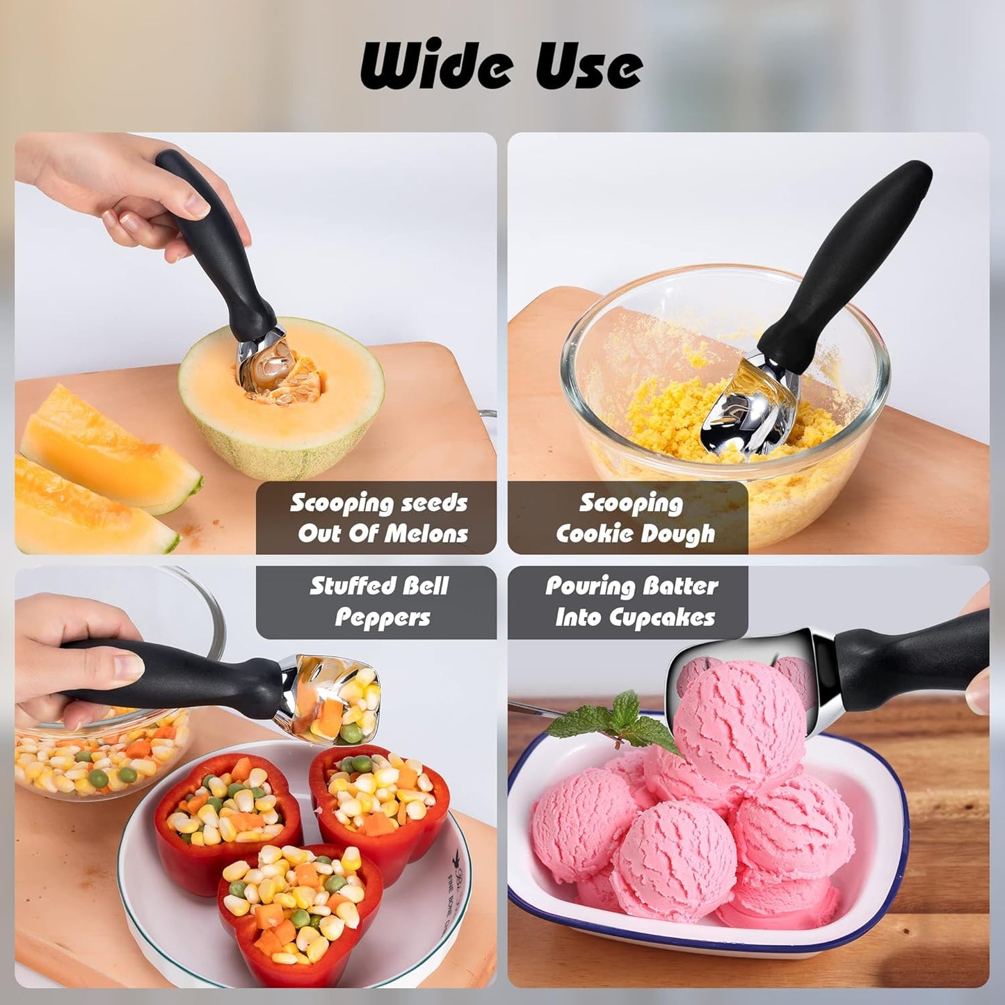 Ice Cream Scoop Stainless Steel with Comfortable Handle, Ice Cream Scooper Heavy Duty, Ice Cream Spade Great for Spooning Frozen Hard Gelato and Sorbet, Cookie Dough, Melon, Purple