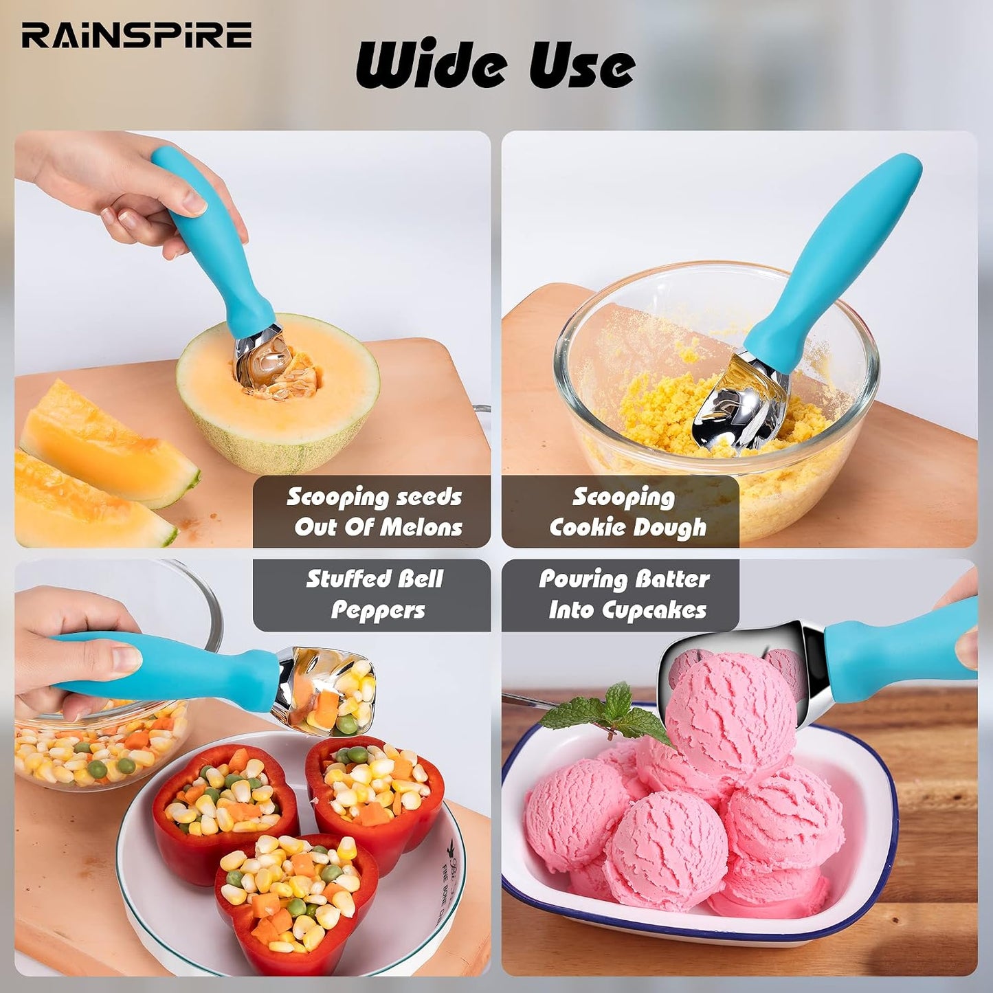 Ice Cream Scoop Stainless Steel with Comfortable Handle, Ice Cream Scooper Heavy Duty, Ice Cream Spade Great for Spooning Frozen Hard Gelato and Sorbet, Cookie Dough, Melon, Purple