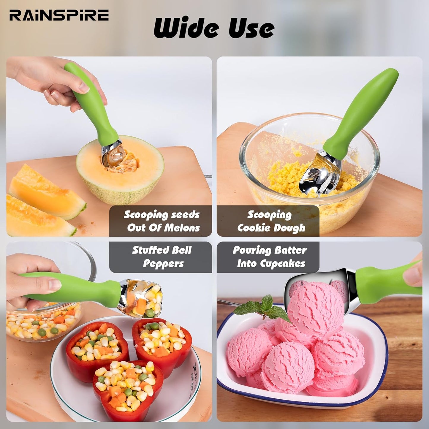 Ice Cream Scoop Stainless Steel with Comfortable Handle, Ice Cream Scooper Heavy Duty, Ice Cream Spade Great for Spooning Frozen Hard Gelato and Sorbet, Cookie Dough, Melon, Purple