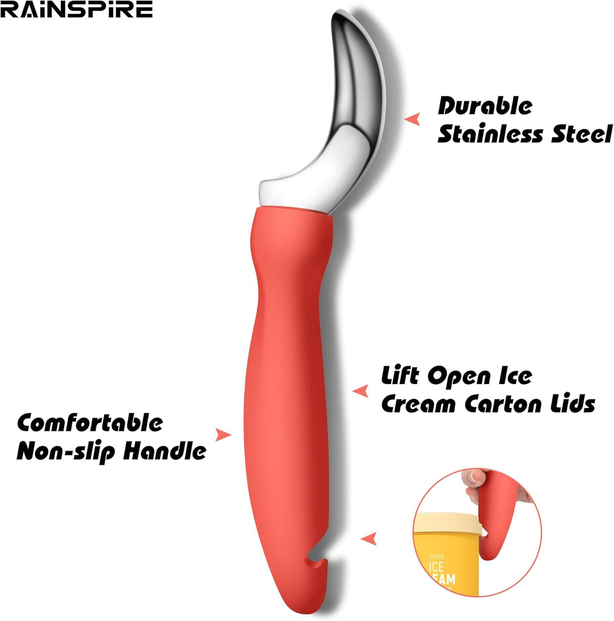 Ice Cream Scoop Stainless Steel with Comfortable Handle, Ice Cream Scooper Heavy Duty, Ice Cream Spade Great for Spooning Frozen Hard Gelato and Sorbet, Cookie Dough, Melon, Purple