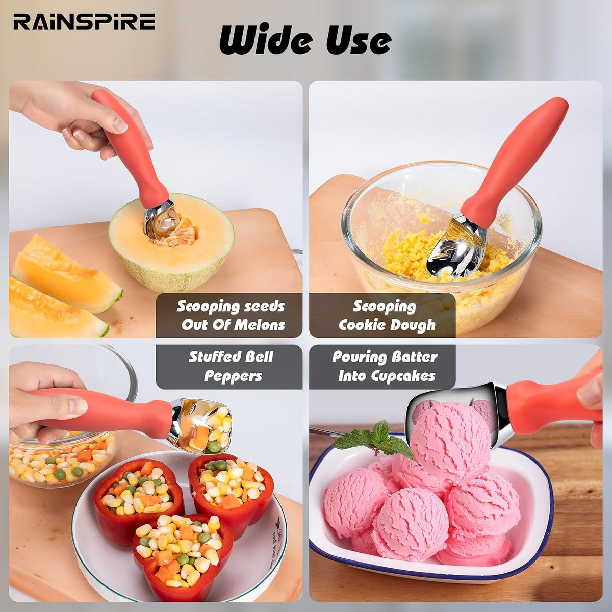 Ice Cream Scoop Stainless Steel with Comfortable Handle, Ice Cream Scooper Heavy Duty, Ice Cream Spade Great for Spooning Frozen Hard Gelato and Sorbet, Cookie Dough, Melon, Purple