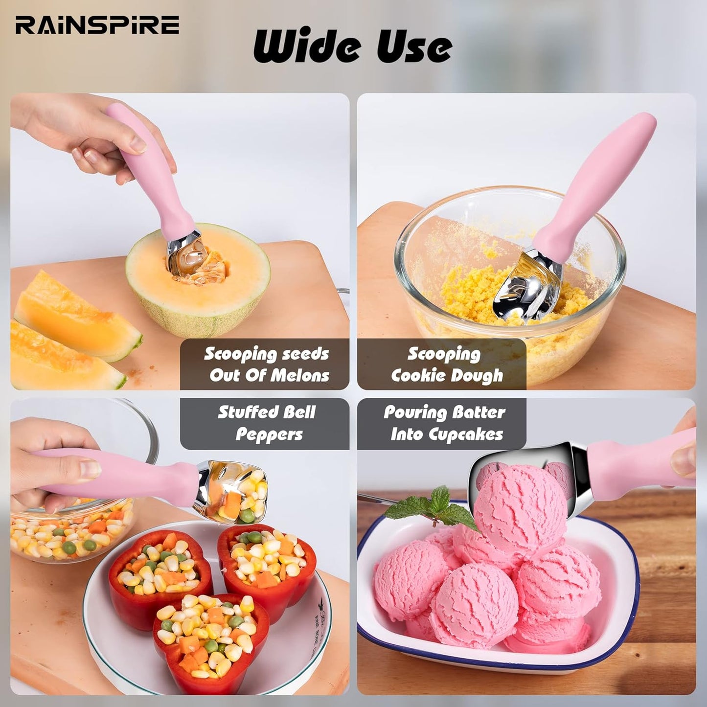 Ice Cream Scoop Stainless Steel with Comfortable Handle, Ice Cream Scooper Heavy Duty, Ice Cream Spade Great for Spooning Frozen Hard Gelato and Sorbet, Cookie Dough, Melon, Purple
