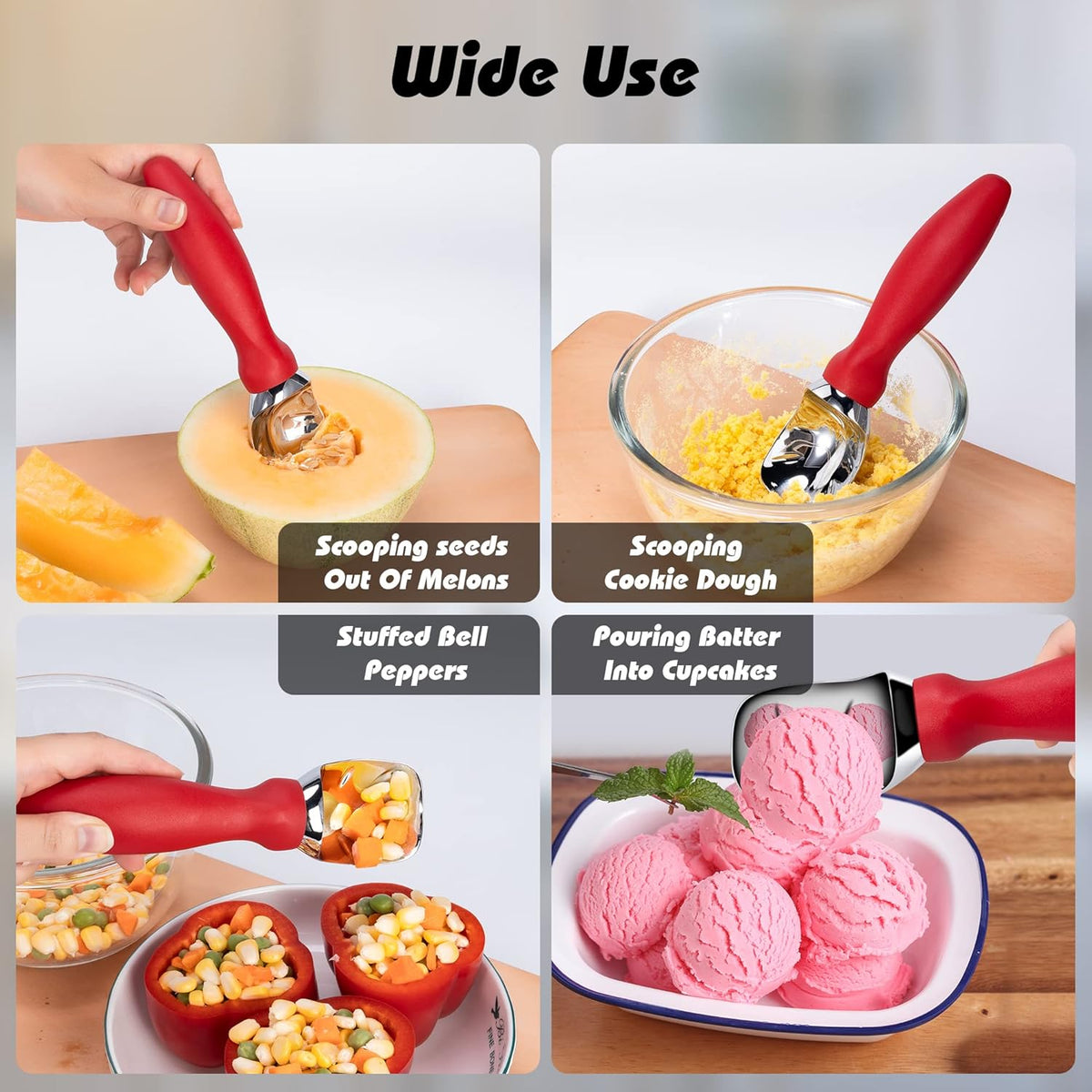 Ice Cream Scoop Stainless Steel with Comfortable Handle, Ice Cream Scooper Heavy Duty, Ice Cream Spade Great for Spooning Frozen Hard Gelato and Sorbet, Cookie Dough, Melon, Purple