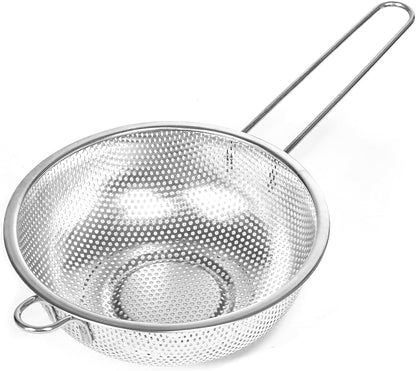 Metal Fine Mesh Strainer and Colander for Kitchen with Handle, Stainless Steel Pasta Strainer/Kitchen Funnel/Collander/Sifter for Strain/Wash Vegetables, Fruits, Spaghetti, Rice (10.2＂)