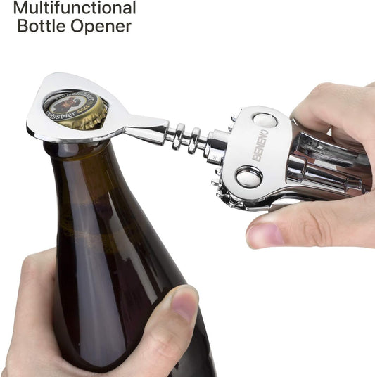 Premium Classic Wing Corkscrew Wine Opener and Bottle Opener, Silver | Durable Solid Zinc Alloy Body, Upgraded Precise Sharp-Edged Screw, Ergonomic Wing Handle with Non-Slip Grip, Multifunctional