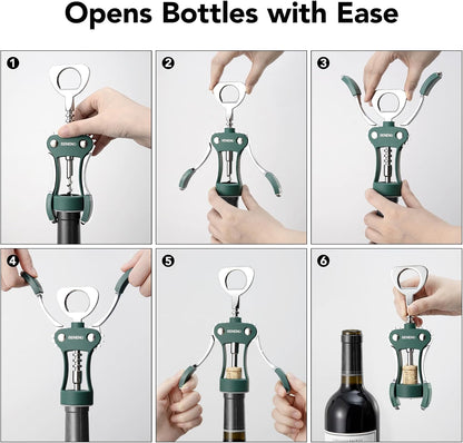 Premium Classic Wing Corkscrew Wine Opener and Bottle Opener, Silver | Durable Solid Zinc Alloy Body, Upgraded Precise Sharp-Edged Screw, Ergonomic Wing Handle with Non-Slip Grip, Multifunctional