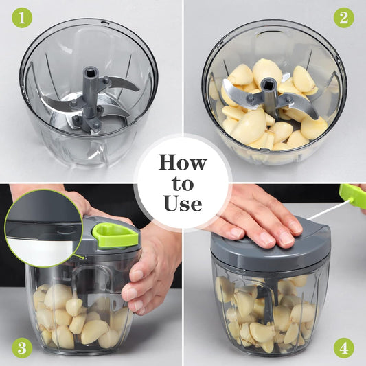 Manual Food Chopper Vegetable Cutter, Hand String Vegetable Chopper Onions Cutter for Vegetable Fruits Nuts BPA Free Food Safe Material, 900ml Grey