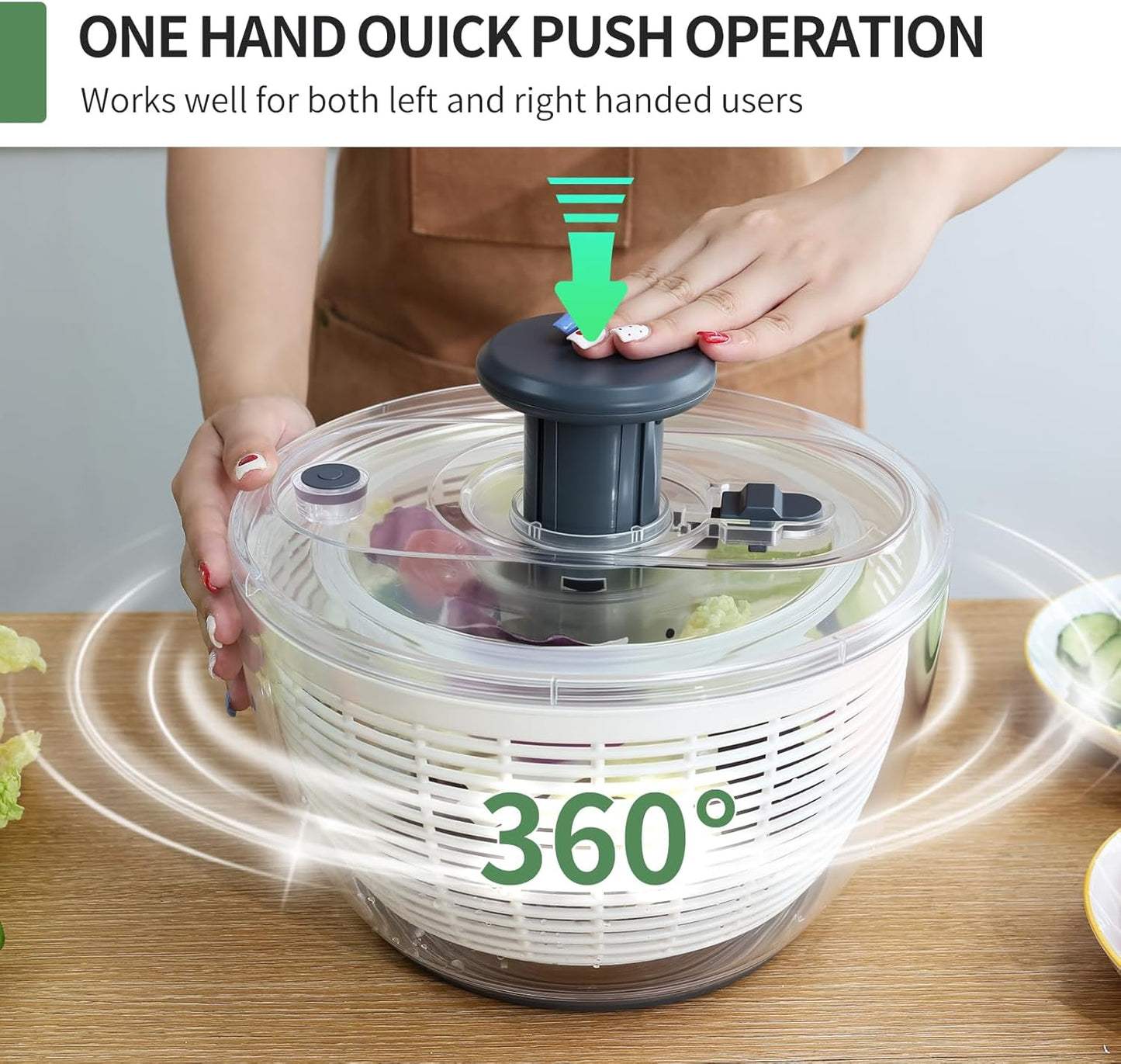 Salad Spinner Large, Fruit Washing Bowl with Strainer, Quick and Easy Use Lettuce Spinner, Fruits and Vegetables Washer, Lettuce Salad Dryer, Kitchen Essentials (4L/4.23Qt)