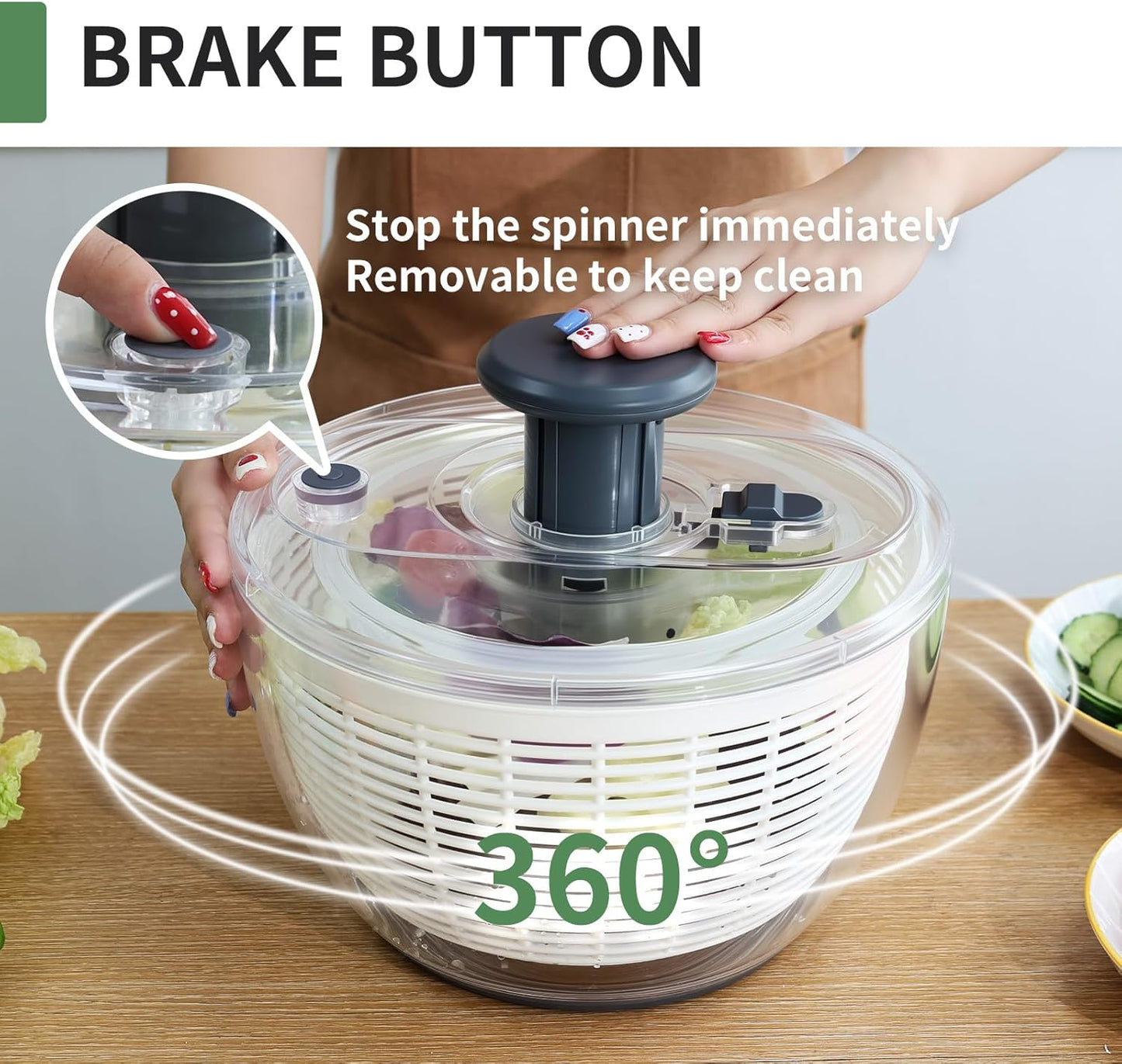 Salad Spinner Large, Fruit Washing Bowl with Strainer, Quick and Easy Use Lettuce Spinner, Fruits and Vegetables Washer, Lettuce Salad Dryer, Kitchen Essentials (4L/4.23Qt)