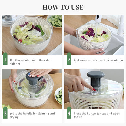 Salad Spinner Large, Fruit Washing Bowl with Strainer, Quick and Easy Use Lettuce Spinner, Fruits and Vegetables Washer, Lettuce Salad Dryer, Kitchen Essentials (4L/4.23Qt)