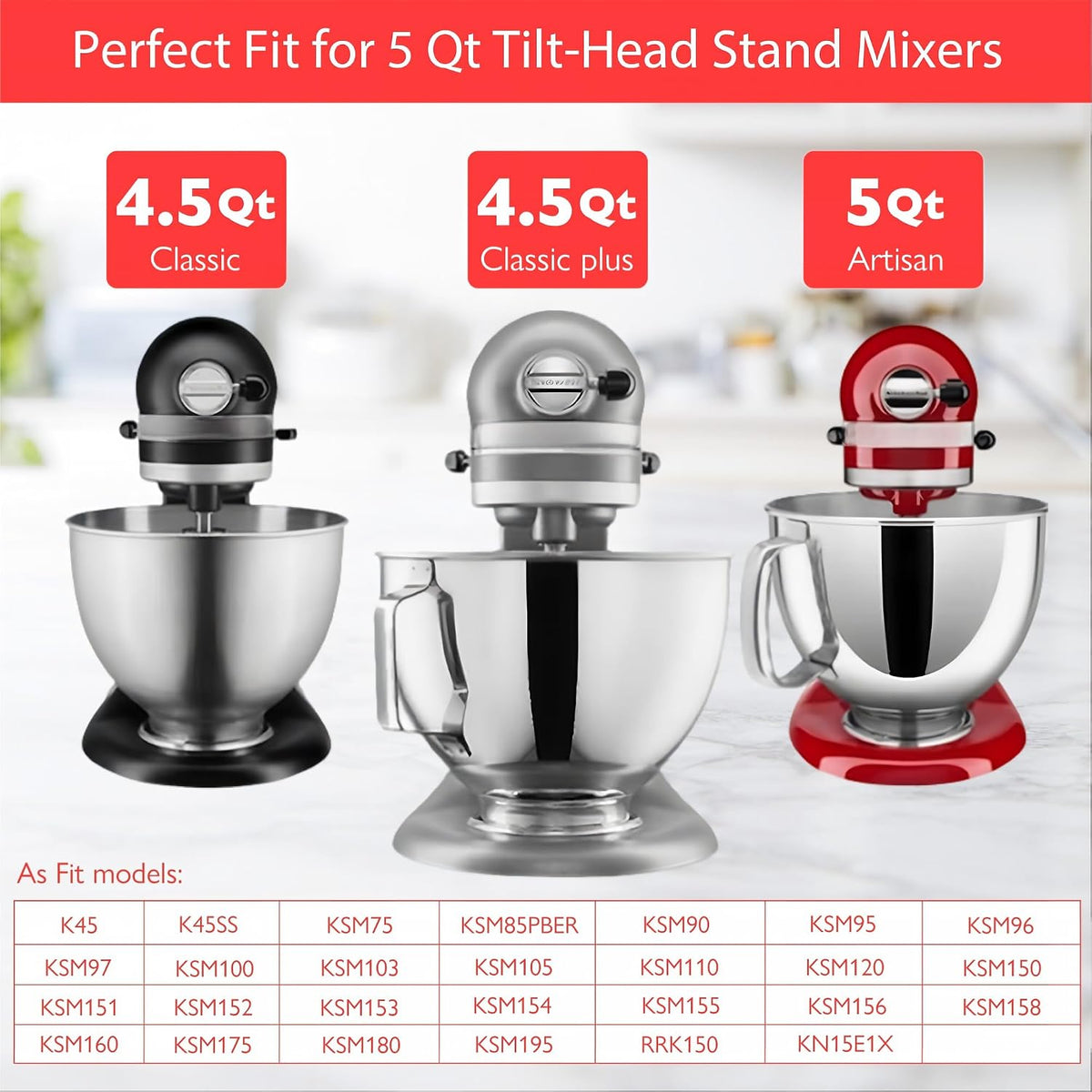Stainless Steel Mixer Accessories for Kitchenaid 4.5-5 Qt Tilt-Head