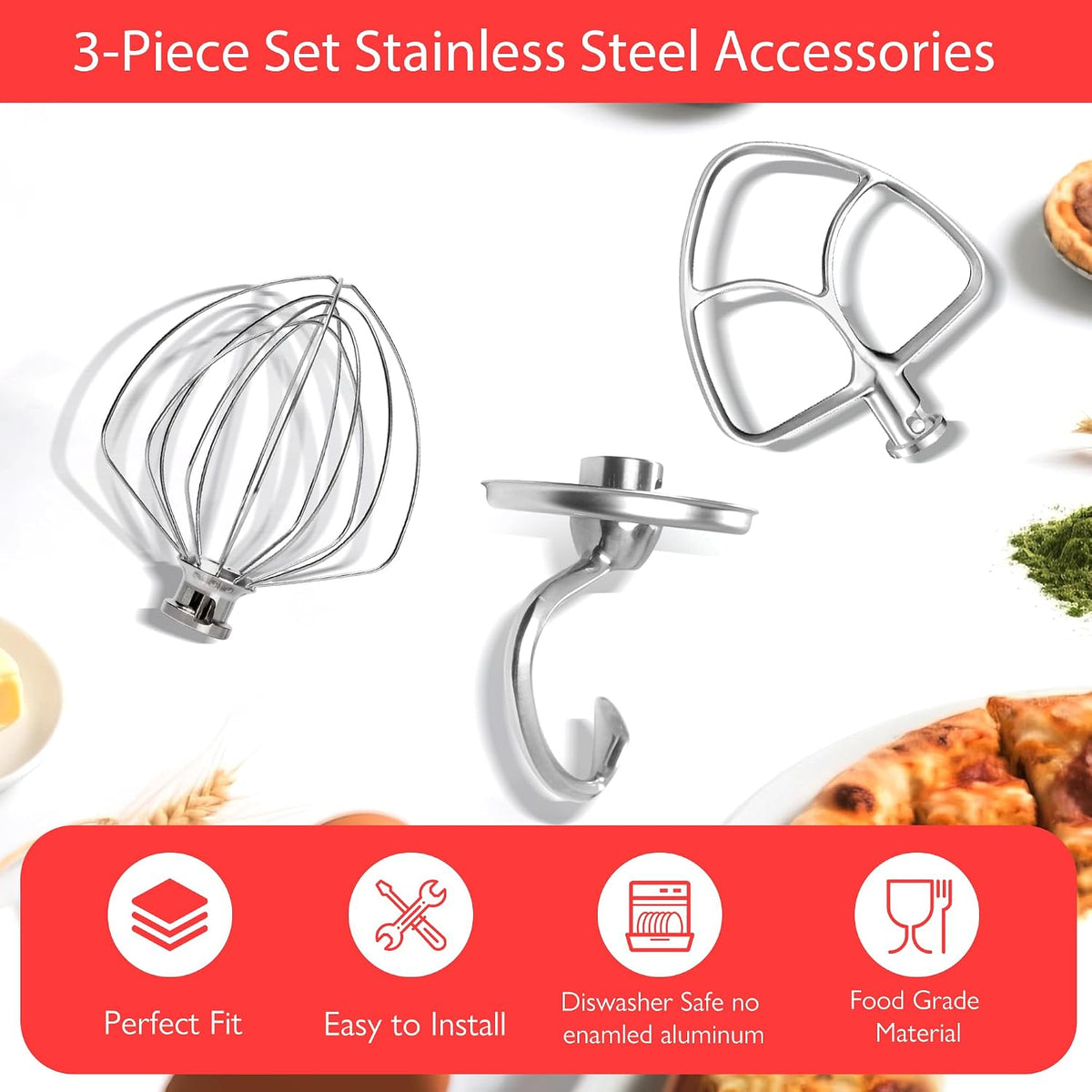 Stainless Steel Mixer Accessories for Kitchenaid 4.5-5 Qt Tilt-Head