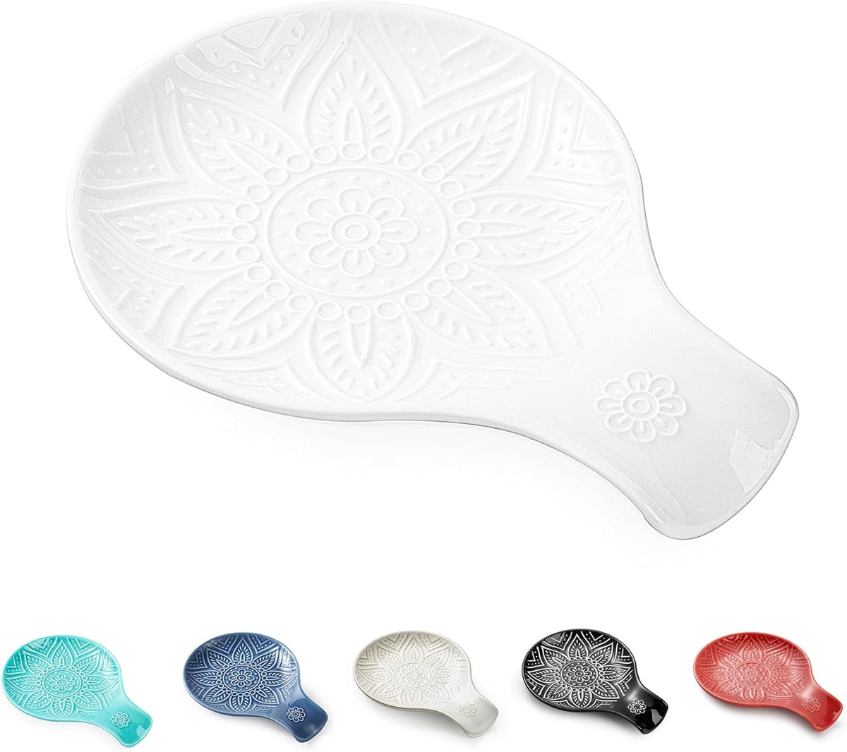 Ceramic Spoon Rest, 7.48 Inches Spoon Holder for Kitchen Counter, Kitchen Accessories, Dishwasher Safe, White
