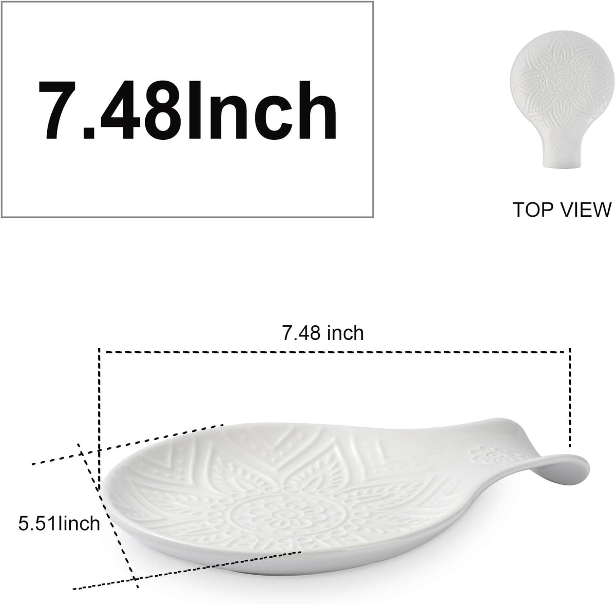 Ceramic Spoon Rest, 7.48 Inches Spoon Holder for Kitchen Counter, Kitchen Accessories, Dishwasher Safe, White