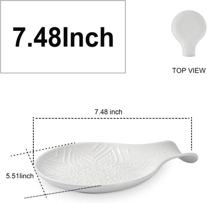 Ceramic Spoon Rest, 7.48 Inches Spoon Holder for Kitchen Counter, Kitchen Accessories, Dishwasher Safe, White