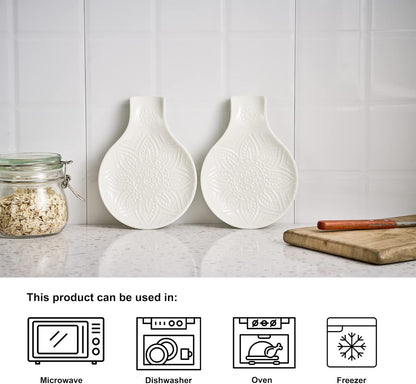 Ceramic Spoon Rest, 7.48 Inches Spoon Holder for Kitchen Counter, Kitchen Accessories, Dishwasher Safe, White