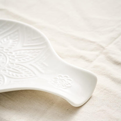 Ceramic Spoon Rest, 7.48 Inches Spoon Holder for Kitchen Counter, Kitchen Accessories, Dishwasher Safe, White