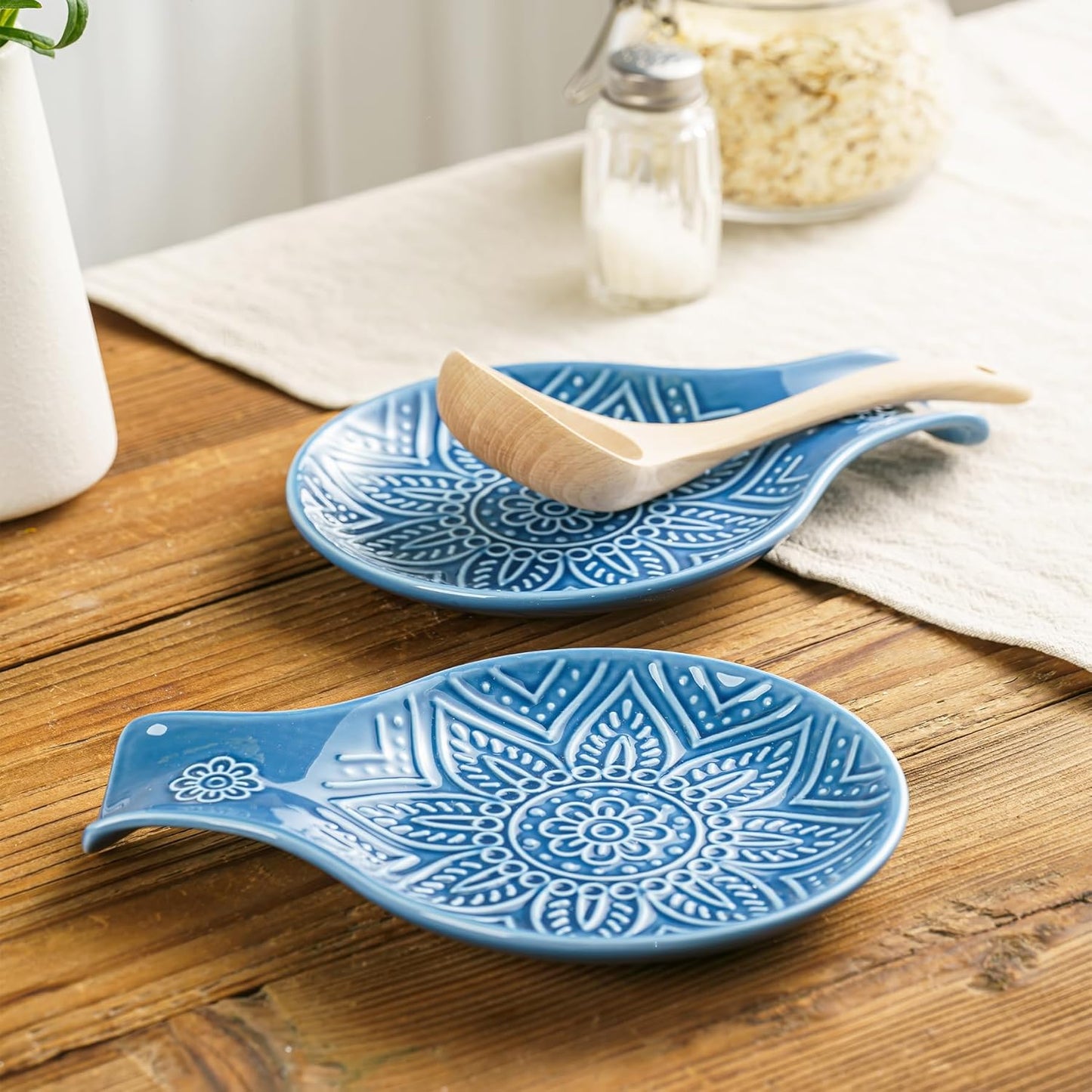Ceramic Spoon Rest, 7.48 Inches Spoon Holder for Kitchen Counter, Kitchen Accessories, Dishwasher Safe, White