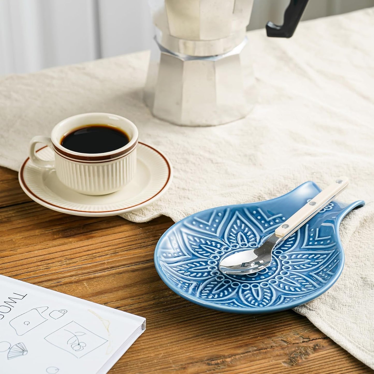 Ceramic Spoon Rest, 7.48 Inches Spoon Holder for Kitchen Counter, Kitchen Accessories, Dishwasher Safe, White