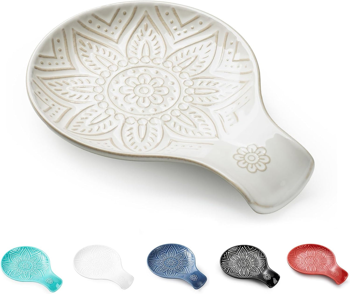 Ceramic Spoon Rest, 7.48 Inches Spoon Holder for Kitchen Counter, Kitchen Accessories, Dishwasher Safe, White