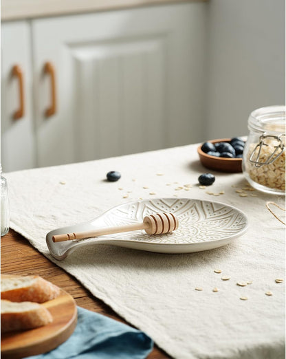 Ceramic Spoon Rest, 7.48 Inches Spoon Holder for Kitchen Counter, Kitchen Accessories, Dishwasher Safe, White