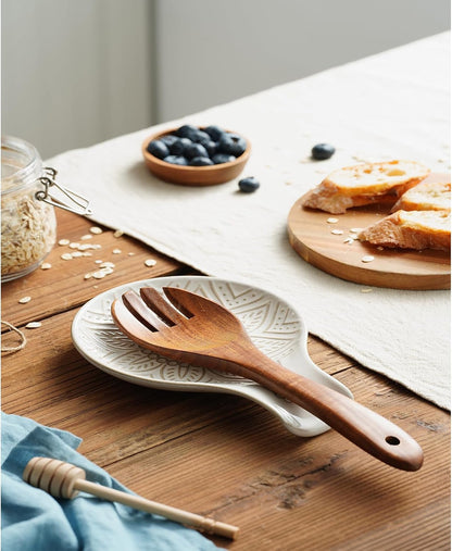 Ceramic Spoon Rest, 7.48 Inches Spoon Holder for Kitchen Counter, Kitchen Accessories, Dishwasher Safe, White