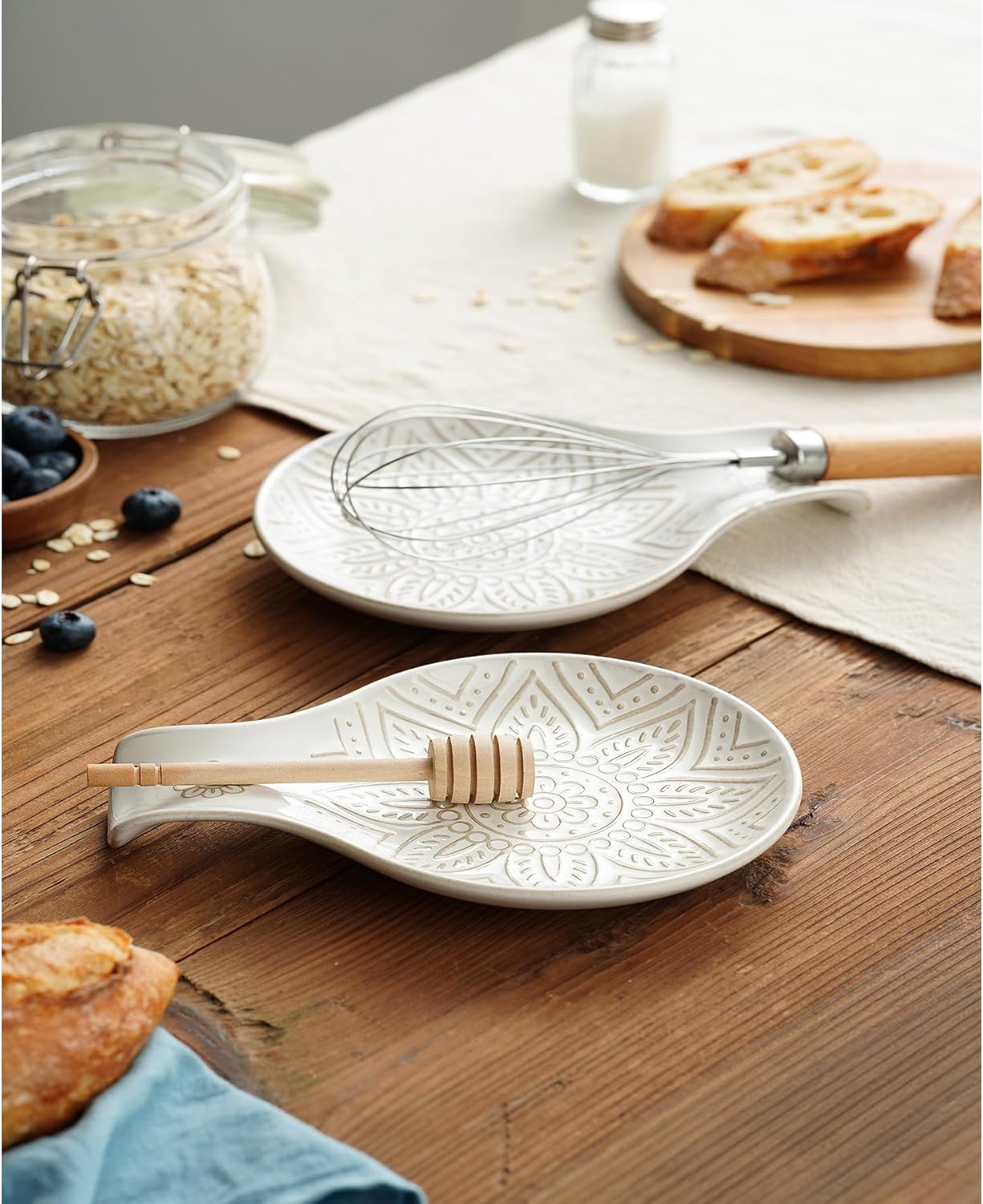 Ceramic Spoon Rest, 7.48 Inches Spoon Holder for Kitchen Counter, Kitchen Accessories, Dishwasher Safe, White