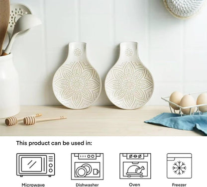 Ceramic Spoon Rest, 7.48 Inches Spoon Holder for Kitchen Counter, Kitchen Accessories, Dishwasher Safe, White
