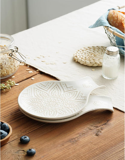Ceramic Spoon Rest, 7.48 Inches Spoon Holder for Kitchen Counter, Kitchen Accessories, Dishwasher Safe, White