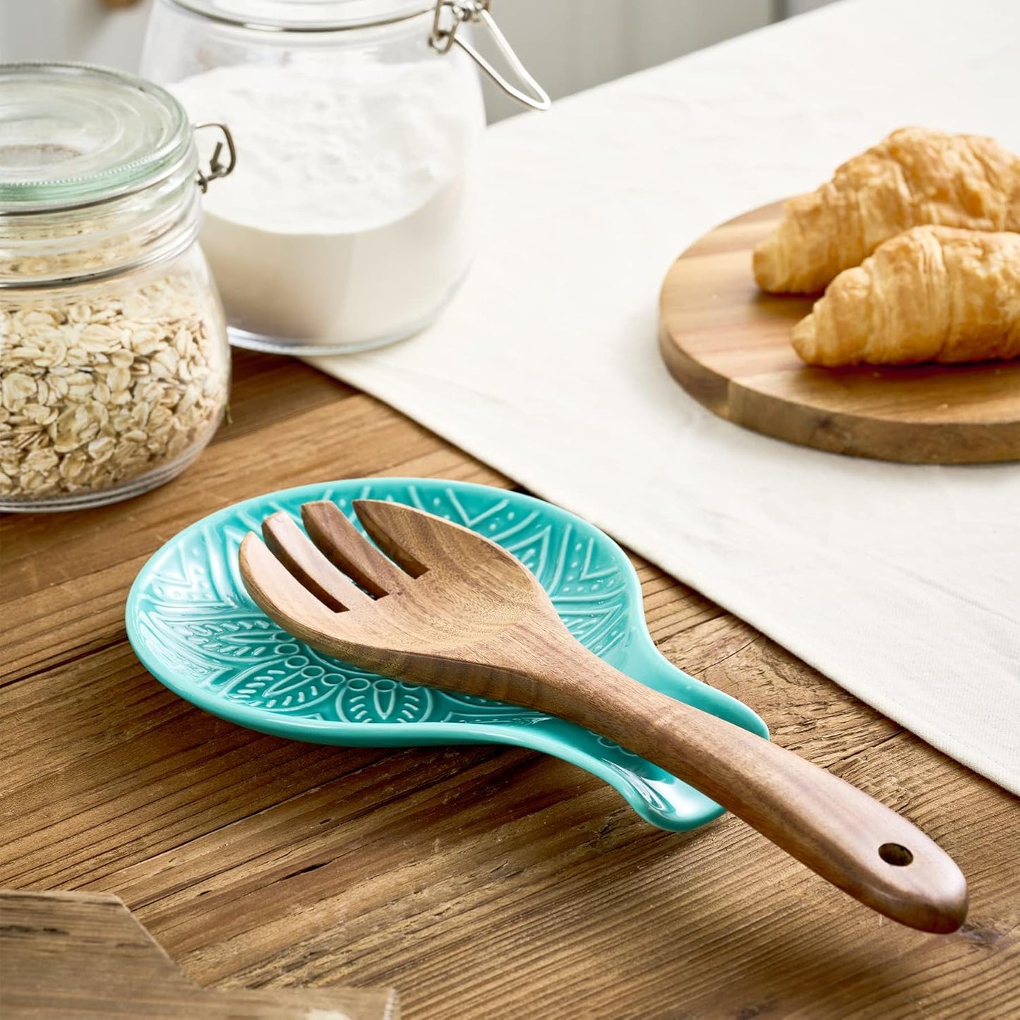 Ceramic Spoon Rest, 7.48 Inches Spoon Holder for Kitchen Counter, Kitchen Accessories, Dishwasher Safe, White