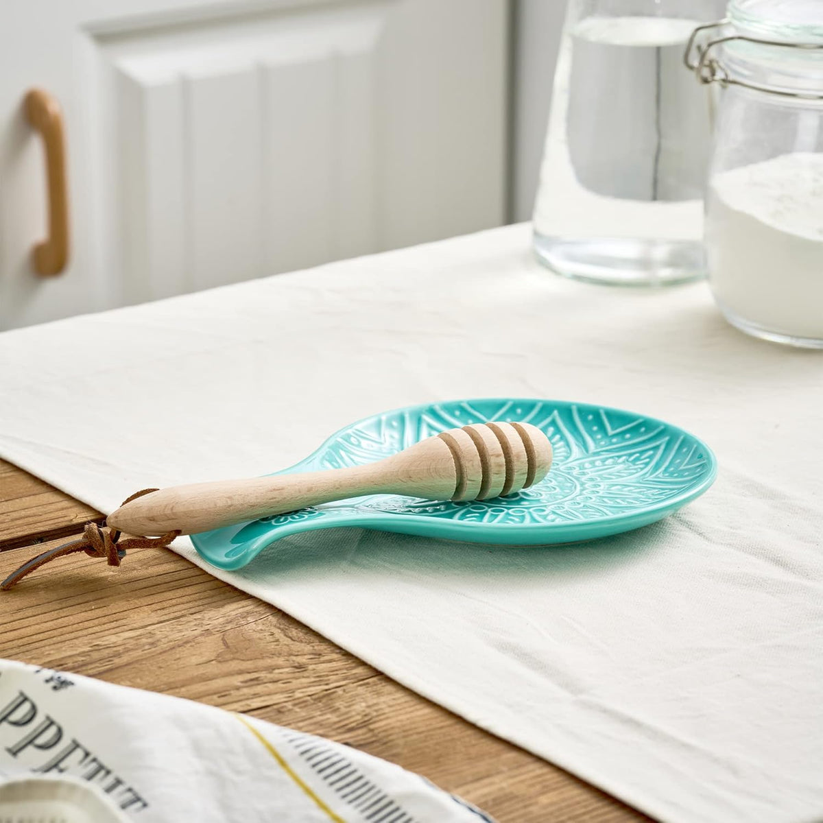 Ceramic Spoon Rest, 7.48 Inches Spoon Holder for Kitchen Counter, Kitchen Accessories, Dishwasher Safe, White