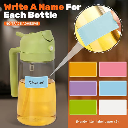 2 Pack Oil Dispenser Bottle for Kitchen, 2 in 1 Olive Oil Sprayer,16.5OZ/470ML Glass Oil Spray Bottle with Premium Nozzle for Cooking,Barbecue, Air Fryer, Salad(GREEN/WHITE)