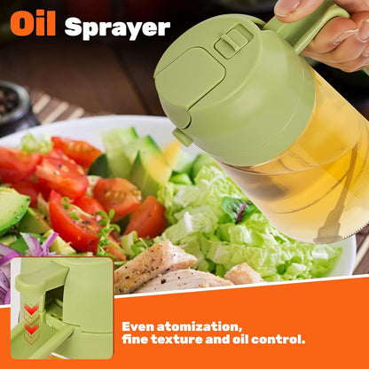2 Pack Oil Dispenser Bottle for Kitchen, 2 in 1 Olive Oil Sprayer,16.5OZ/470ML Glass Oil Spray Bottle with Premium Nozzle for Cooking,Barbecue, Air Fryer, Salad(GREEN/WHITE)