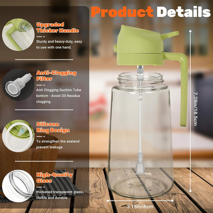 2 Pack Oil Dispenser Bottle for Kitchen, 2 in 1 Olive Oil Sprayer,16.5OZ/470ML Glass Oil Spray Bottle with Premium Nozzle for Cooking,Barbecue, Air Fryer, Salad(GREEN/WHITE)