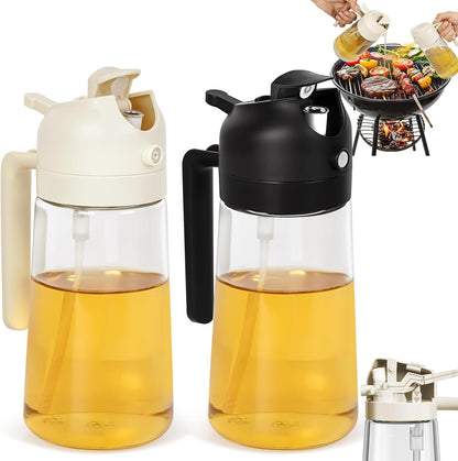 2 Pack Oil Dispenser Bottle for Kitchen, 2 in 1 Olive Oil Sprayer,16.5OZ/470ML Glass Oil Spray Bottle with Premium Nozzle for Cooking,Barbecue, Air Fryer, Salad(GREEN/WHITE)