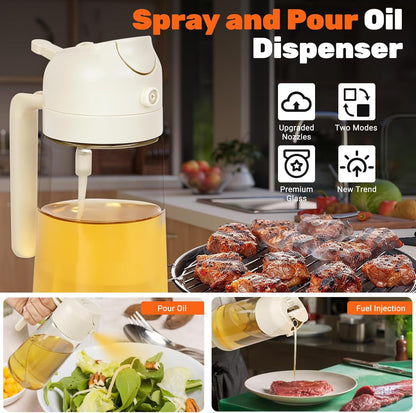 2 Pack Oil Dispenser Bottle for Kitchen, 2 in 1 Olive Oil Sprayer,16.5OZ/470ML Glass Oil Spray Bottle with Premium Nozzle for Cooking,Barbecue, Air Fryer, Salad(GREEN/WHITE)