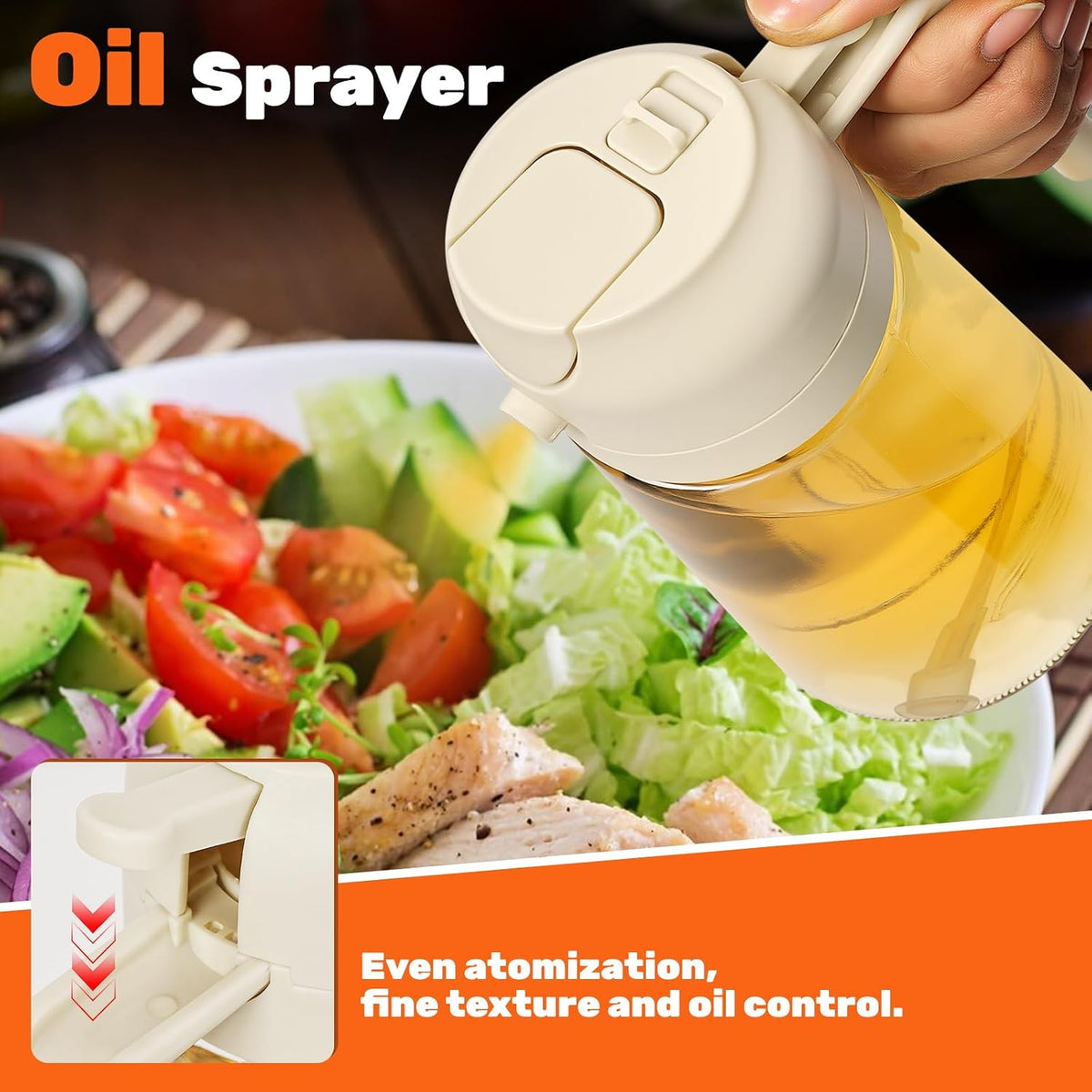 2 Pack Oil Dispenser Bottle for Kitchen, 2 in 1 Olive Oil Sprayer,16.5OZ/470ML Glass Oil Spray Bottle with Premium Nozzle for Cooking,Barbecue, Air Fryer, Salad(GREEN/WHITE)