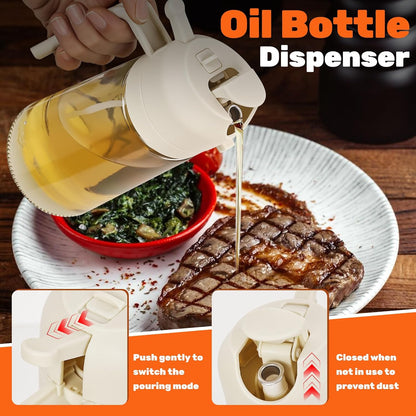2 Pack Oil Dispenser Bottle for Kitchen, 2 in 1 Olive Oil Sprayer,16.5OZ/470ML Glass Oil Spray Bottle with Premium Nozzle for Cooking,Barbecue, Air Fryer, Salad(GREEN/WHITE)