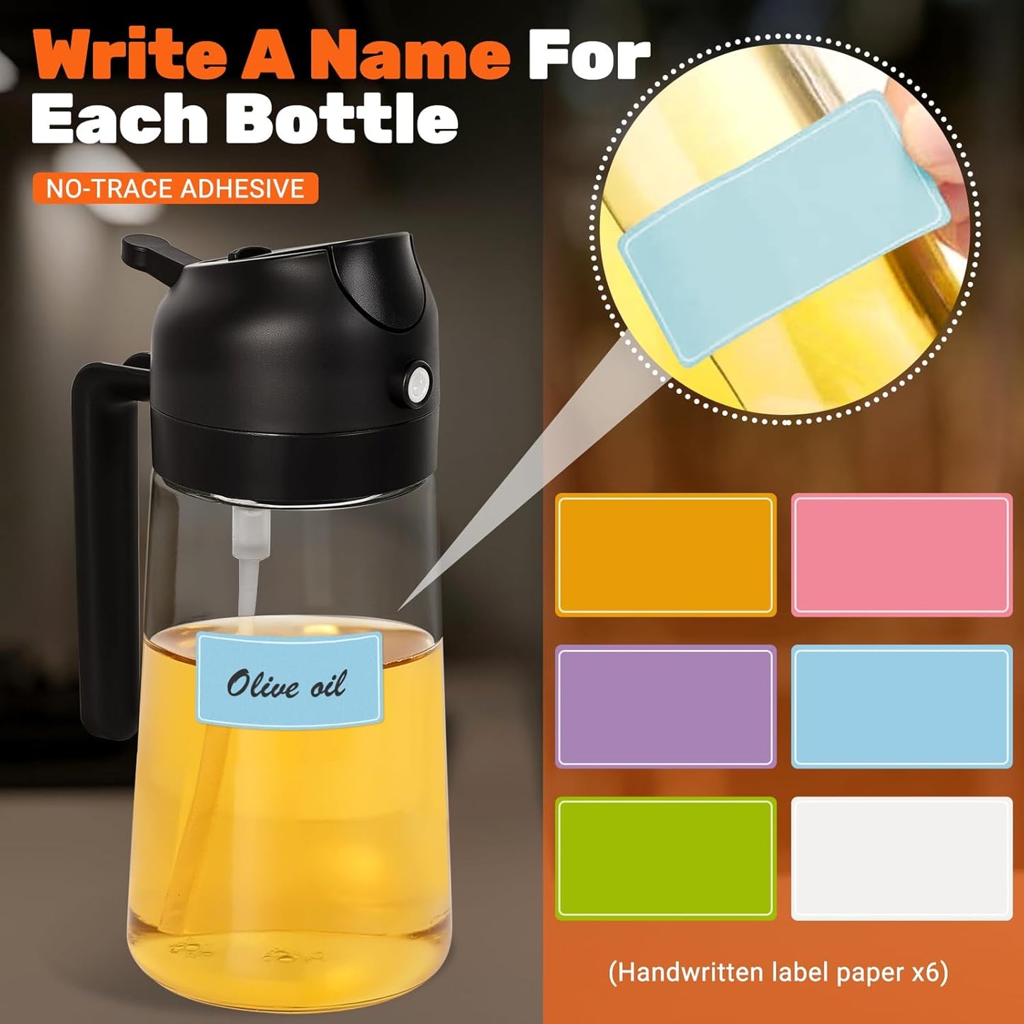 2 Pack Oil Dispenser Bottle for Kitchen, 2 in 1 Olive Oil Sprayer,16.5OZ/470ML Glass Oil Spray Bottle with Premium Nozzle for Cooking,Barbecue, Air Fryer, Salad(GREEN/WHITE)