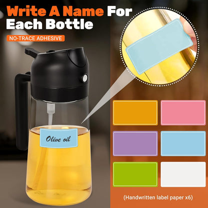 2 Pack Oil Dispenser Bottle for Kitchen, 2 in 1 Olive Oil Sprayer,16.5OZ/470ML Glass Oil Spray Bottle with Premium Nozzle for Cooking,Barbecue, Air Fryer, Salad(GREEN/WHITE)