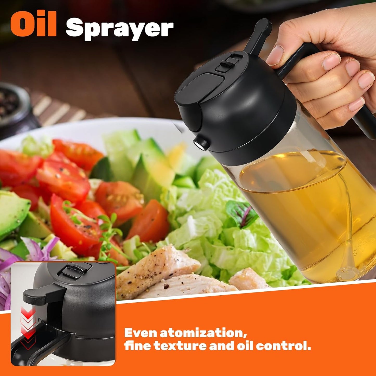 2 Pack Oil Dispenser Bottle for Kitchen, 2 in 1 Olive Oil Sprayer,16.5OZ/470ML Glass Oil Spray Bottle with Premium Nozzle for Cooking,Barbecue, Air Fryer, Salad(GREEN/WHITE)