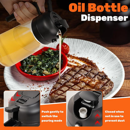 2 Pack Oil Dispenser Bottle for Kitchen, 2 in 1 Olive Oil Sprayer,16.5OZ/470ML Glass Oil Spray Bottle with Premium Nozzle for Cooking,Barbecue, Air Fryer, Salad(GREEN/WHITE)
