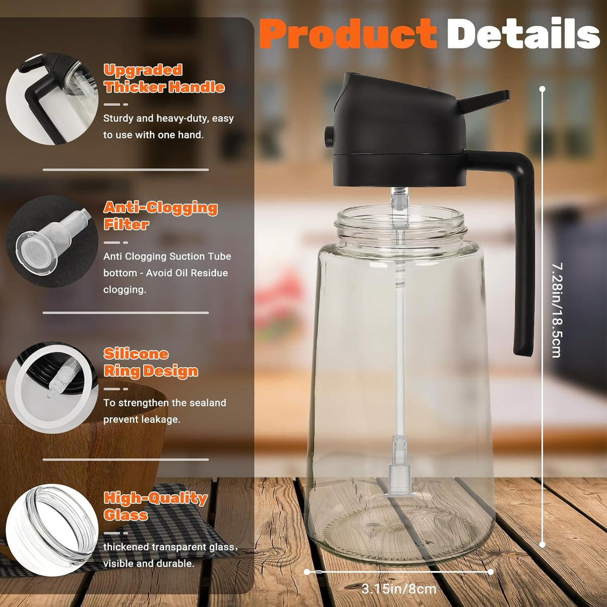 2 Pack Oil Dispenser Bottle for Kitchen, 2 in 1 Olive Oil Sprayer,16.5OZ/470ML Glass Oil Spray Bottle with Premium Nozzle for Cooking,Barbecue, Air Fryer, Salad(GREEN/WHITE)