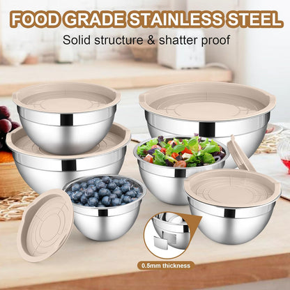 6 PCS Mixing Bowls with Lid Set, Size 7 & 3.5 & 2.5 & 2 & 1.5 & 1QT