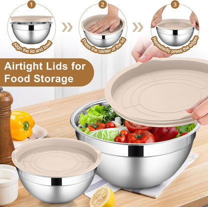 6 PCS Mixing Bowls with Lid Set, Size 7 & 3.5 & 2.5 & 2 & 1.5 & 1QT