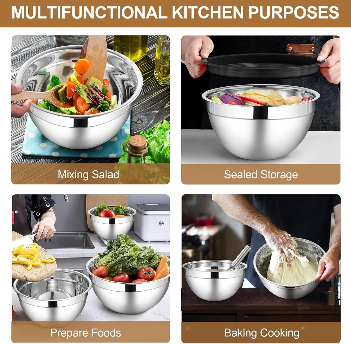 6 PCS Mixing Bowls with Lid Set, Size 7 & 3.5 & 2.5 & 2 & 1.5 & 1QT