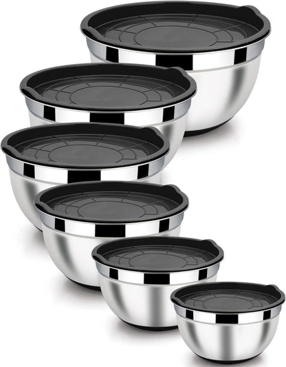 6 PCS Mixing Bowls with Lid Set, Size 7 & 3.5 & 2.5 & 2 & 1.5 & 1QT