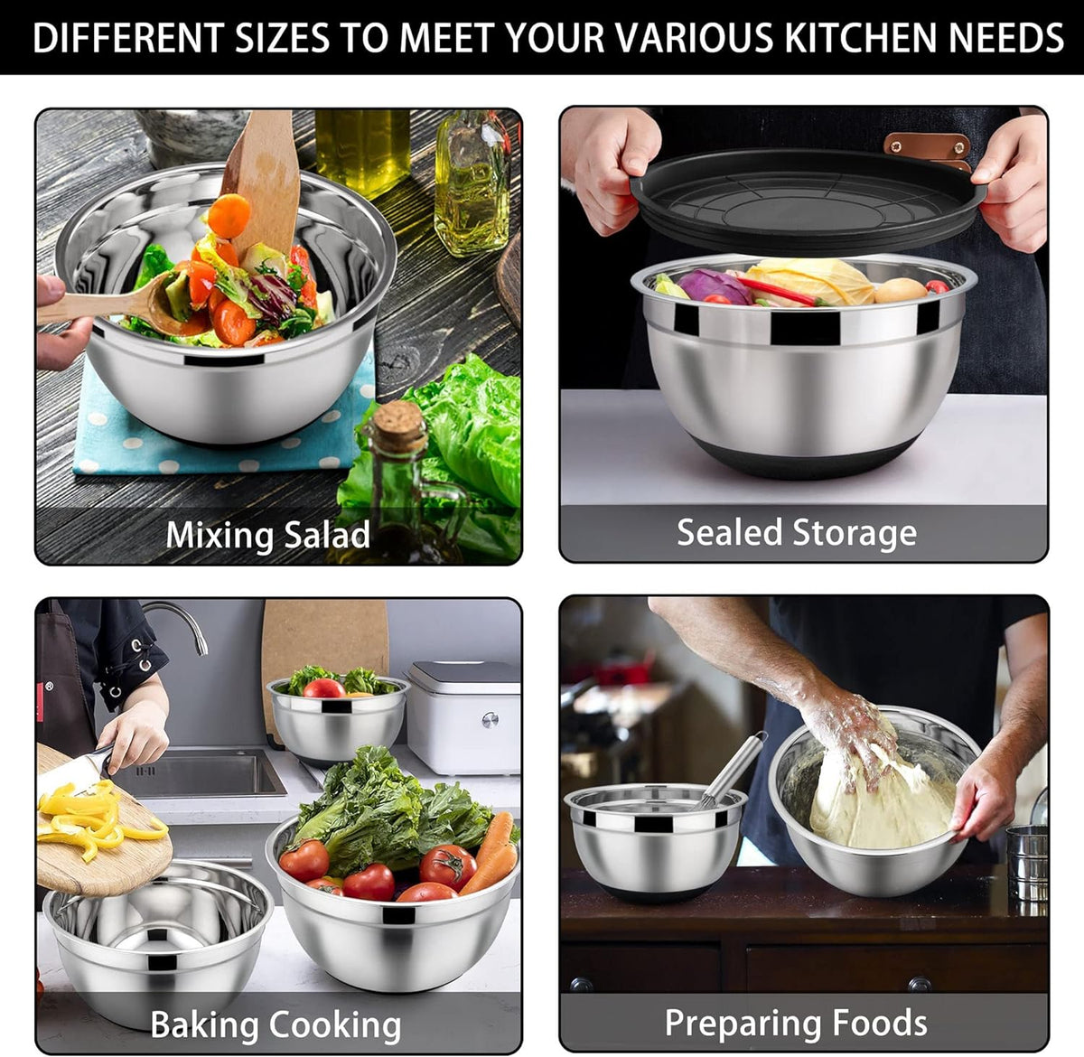 6 PCS Mixing Bowls with Lid Set, Size 7 & 3.5 & 2.5 & 2 & 1.5 & 1QT